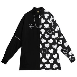 LISTEN FLAVOR Heart Shirt w/ Chain Black x White