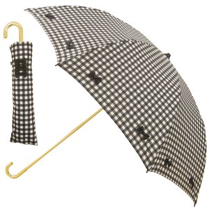 pink trick Gingham Check & Ribbon Collapsible Umbrella (Rain/UV Protective) Black