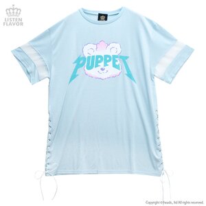 LISTEN FLAVOR Puppet Bear Lace-Up See-Through Cutsew Baby Blue
