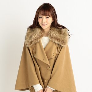 LIZ LISA Faux-Fur Collar Poncho Coat Mocha