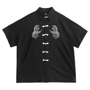 LISTEN FLAVOR Phoenix Embroidered China Shirt Black
