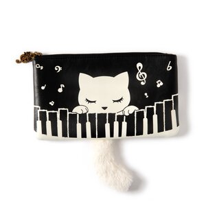 Piano and Pooh-chan Flat Pouch Black