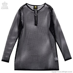 LISTEN FLAVOR Mesh Ring Zippered Black Top Black