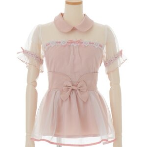 LIZ LISA Velour Ribbon x Organdy Top Pink