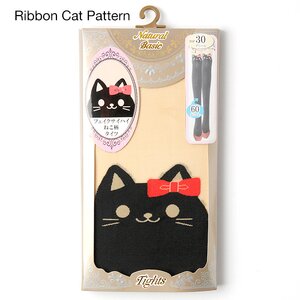 Animal Fake Thigh High Tights (Cat) Ribbon Cat Pattern