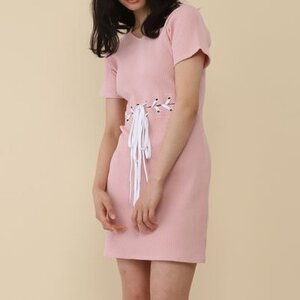 Honey Salon Lace-Up Ribbed Dress Pink