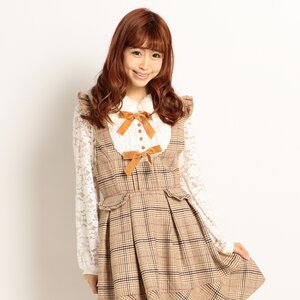 LIZ LISA Plaid Pinafore Dress Beige