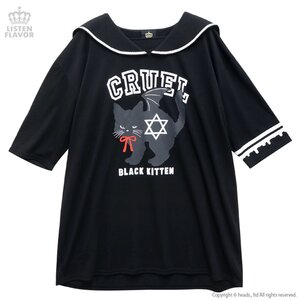 LISTEN FLAVOR Black Cat Big Sailor Dress Black