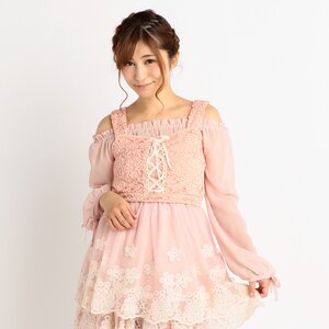 LIZ LISA Lace Off-Shoulder Top Pink