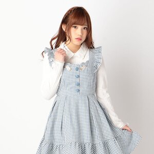 LIZ LISA Gingham Embroidery Pinafore Dress Blue