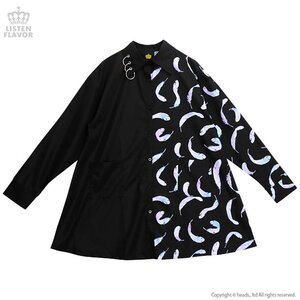 LISTEN FLAVOR Fallen Angel's Wing Ring Shirt Dress Black x White