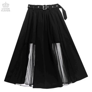 LISTEN FLAVOR Tulle Layered Long Skirt Black