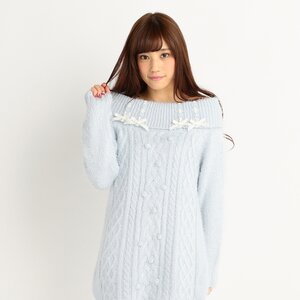 LIZ LISA Off-Shoulder Knit Winter Dress Blue