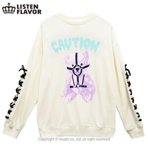 LISTEN FLAVOR Harness Bear Lace-Up Sweatshirt Vanilla