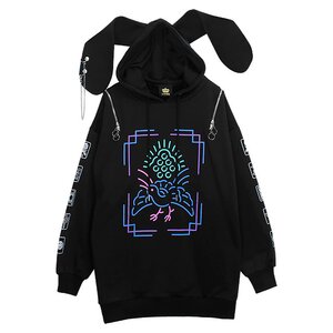 LISTEN FLAVOR Mahjong Usamimi Hoodie Black