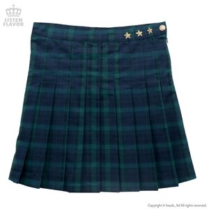 LISTEN FLAVOR Check Pleated Skirt  Green M