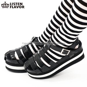 LISTEN FLAVOR Lined Belt Platform Sandals Black L