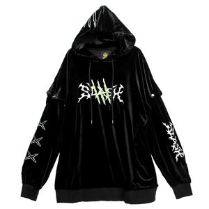 LISTEN FLAVOR Slash 2-way Velour Hoodie Black [Pre-order]