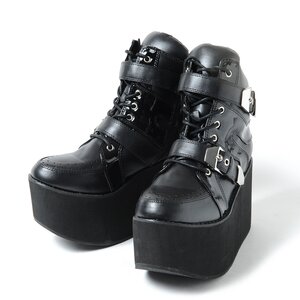 YOSUKE 2015SS Platform Double Belt High Cut Snekers Black LL