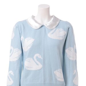 Swankiss Swan Pattern Jacquard Sweater Sax