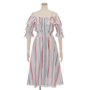 LIZ LISA Multi Stripe Cold Shoulder Dress White
