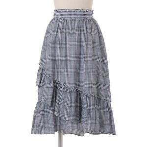 LIZ LISA Checkered Sucre Mid-Length Skirt Navy