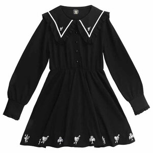 LISTEN FLAVOR Queen of Hearts Frilly Sailor Dress Black