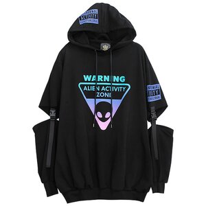 LISTEN FLAVOR Alien Separate Sleeve Belt Hoodie Black