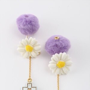 Honey Salon Cross & Daisy Earrings Purple