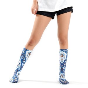 ahcahcum Blue Rose & Flower Knee High Socks Blue