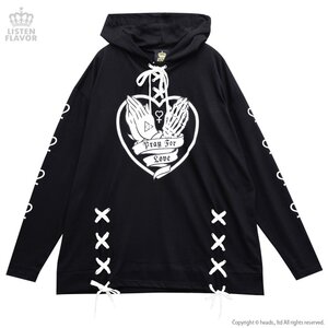 LISTEN FLAVOR Pray for Love Lace-Up Hooded Cutsew Black
