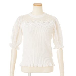 LIZ LISA Dot Mesh Sleeve Knit Top White