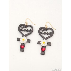 Swankiss Heart Cross Earrings Black