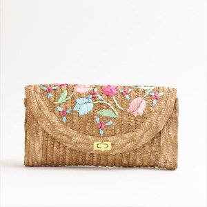 Honey Salon Embroidered Tulip Straw Shoulder Bag Brown