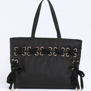 Honey Salon Velour Ribbon Tote Bag Black