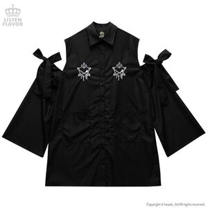 LISTEN FLAVOR Planet of Heart Open Shoulder Shirt Dress Black