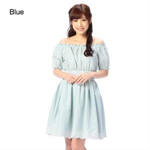 LIZ LISA Denim Off-the-Shoulder Dress w/ Official LIZ LISA Shop Bag Blue