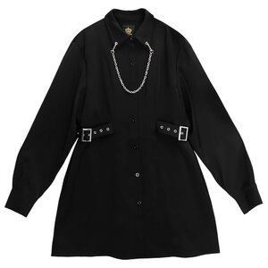 LISTEN FLAVOR Side Belt Shirt Dress w/ Chain Black