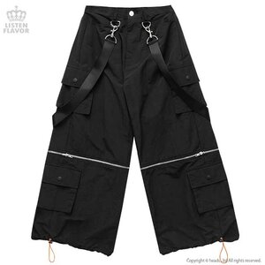 LISTEN FLAVOR Detachable Cargo Pants w/ Suspenders Black
