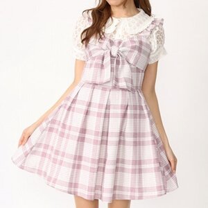 Ank Rouge Front Ribbon Check Dress Pink