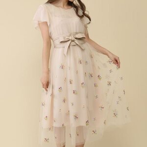 Honey Salon Flower Tulle Dress Beige