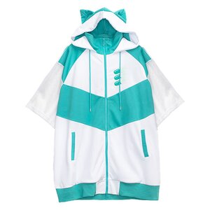 LISTEN FLAVOR Cat Ear Capsule Mesh Jersey Hoodie Mint x White