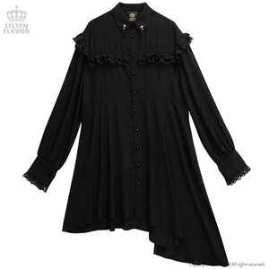 LISTEN FLAVOR Asymmetrical Frill Shirt Dress Black