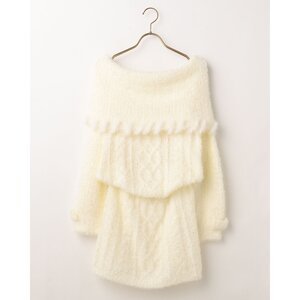 LIZ LISA Off-Shoulder Fur Knit Dress White