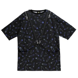 LISTEN FLAVOR Safety Pin Shoulder Zip Top w/ Harness Sentimental Blue