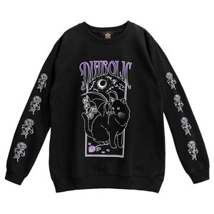 LISTEN FLAVOR Makai no Devil Cat Pullover Black x Purple