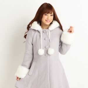 LIZ LISA Scalloped Pom Pom Coat Blue