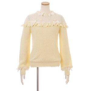 LIZ LISA Ribbon Floral Knit Top Yellow