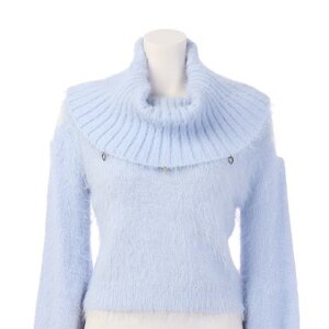 Swankiss Heart Shoulder Puff-Sleeve Knit Sax