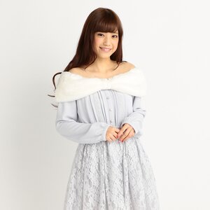 LIZ LISA Faux Fur & Jacquard Lace Long-Sleeved Dress Blue